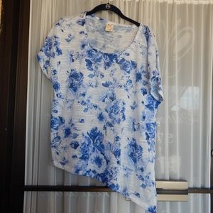 Faded Glory Blue Floral Pullover Top Size 1X (16W)